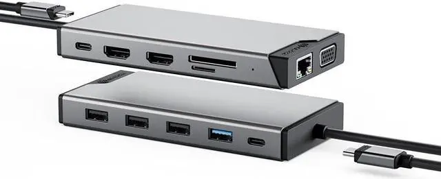 Main image of ALOGIC USB-C 12-in-1 Mini Docking Station, Triple Display with 2 HDMI & VGA, 100W Power Delivery, USB-C & USB-A Hub, Gigabit Ethernet, SD/microSD Reader for Windows, Mac & Chromebook