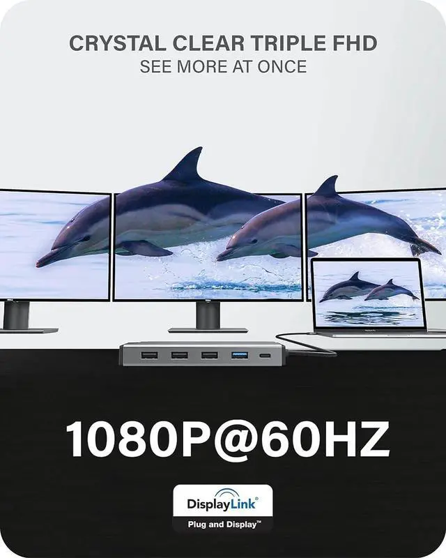 Alt view image 2 of 7 - ALOGIC USB-C 12-in-1 Mini Docking Station, Triple Display with 2 HDMI & VGA, 100W Power Delivery, USB-C & USB-A Hub, Gigabit Ethernet, SD/microSD Reader for Windows, Mac & Chromebook