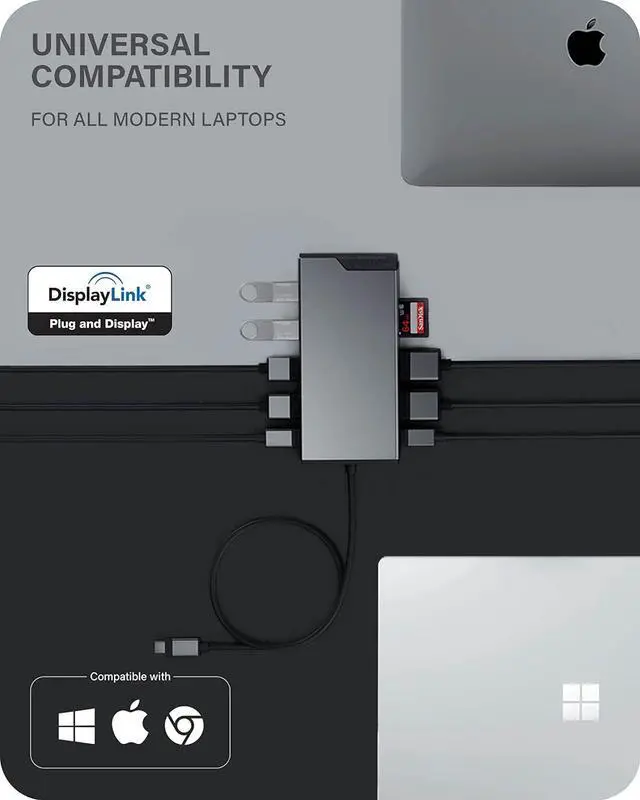 Alt view image 7 of 7 - ALOGIC USB-C 12-in-1 Mini Docking Station, Triple Display with 2 HDMI & VGA, 100W Power Delivery, USB-C & USB-A Hub, Gigabit Ethernet, SD/microSD Reader for Windows, Mac & Chromebook