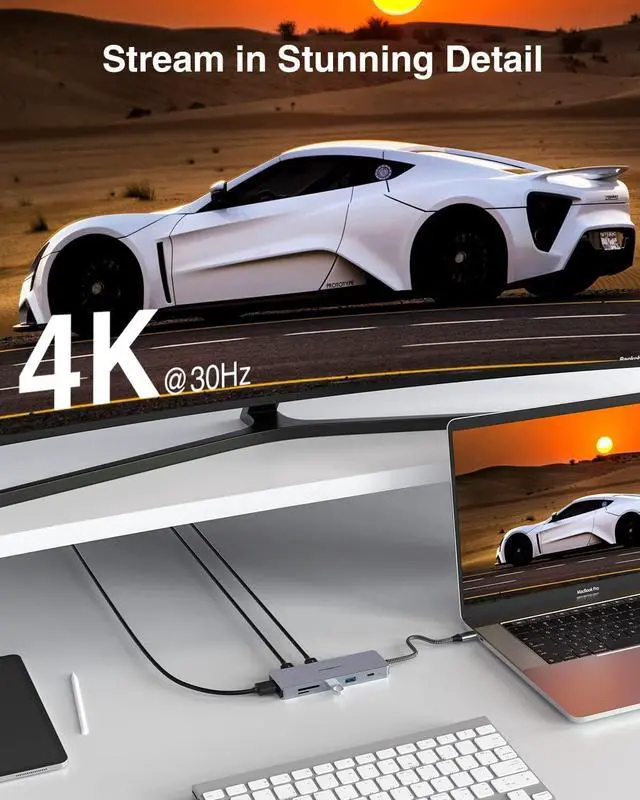 Alt view image 4 of 7 - USB C Hub, TOTU 9-in-1 Docking Station Type C Hub with 4K HDMI Port, 3 USB 3.0 Ports,1 USB 2.0 Port, 1 USB C Port,SD/TF Card Reader,100W PD USB-C Power Delivery,for Mac Pro and Other Type C Laptops