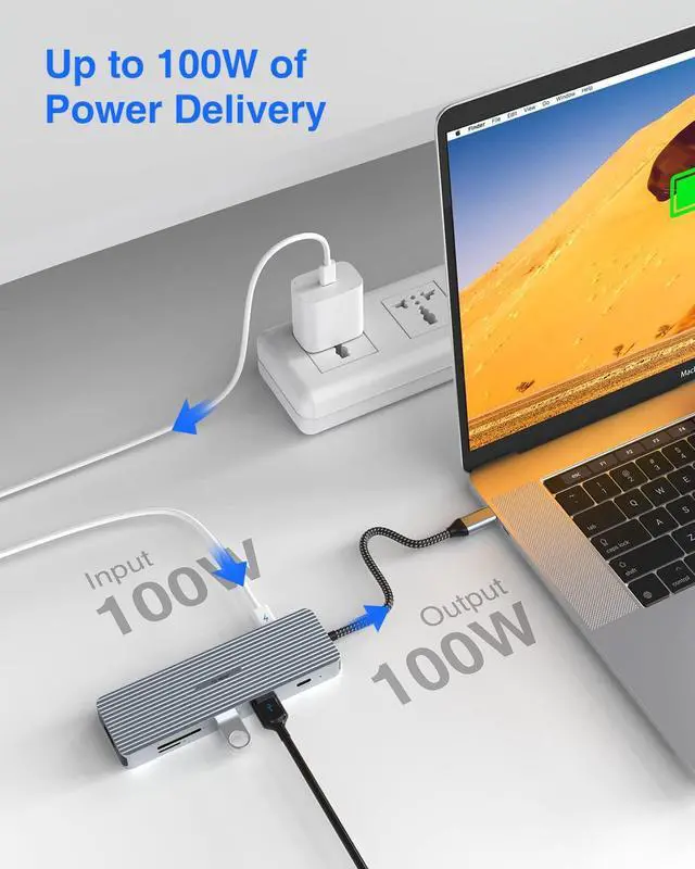 Alt view image 5 of 7 - USB C Hub, TOTU 9-in-1 Docking Station Type C Hub with 4K HDMI Port, 3 USB 3.0 Ports,1 USB 2.0 Port, 1 USB C Port,SD/TF Card Reader,100W PD USB-C Power Delivery,for Mac Pro and Other Type C Laptops