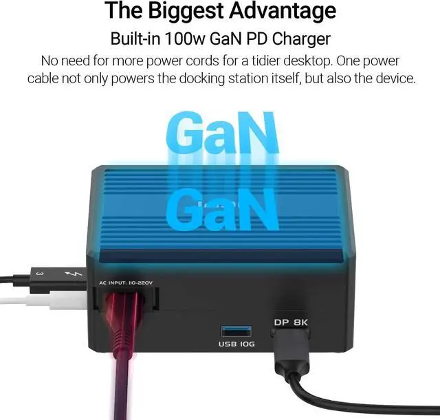 Alt view image 2 of 7 - GaN Thunderbolt 3 Dock, JEYI 8-in-1 Dual Thunderbolt 3 Docking Station with NVMe M.2 Expansion, 8K DP,60W PD, USB-A 10Gbps - ThunderDock 7 Ultra