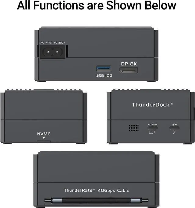 Alt view image 4 of 7 - GaN Thunderbolt 3 Dock, JEYI 8-in-1 Dual Thunderbolt 3 Docking Station with NVMe M.2 Expansion, 8K DP,60W PD, USB-A 10Gbps - ThunderDock 7 Ultra