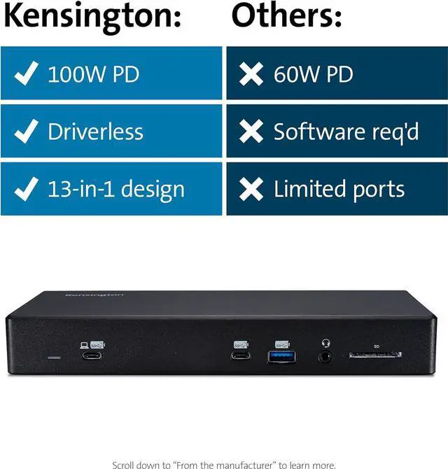 Alt view image 7 of 7 - Kensington SD4850P USB-C Docking Station for Dell, HP, Lenovo, Surface, PixelBook, Pixel Slate- Dual 4K Video, 100W PD (K34115NA)