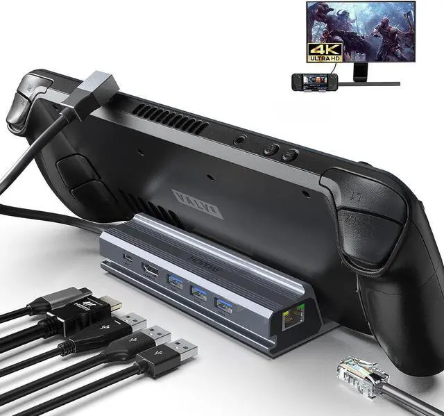 Main image of 6 in 1 Steam Deck Docking Station, Steam Deck Dock with HDMI 4K@60Hz, 3*USB 3.0, 100W PD Charging, 1Gbps Ethernet, Steam Deck Accessories Stand for Valve Deck