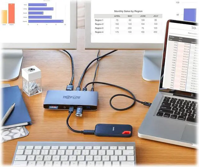 Alt view image 3 of 7 - Tripp Lite Thunderbolt 3 Docking Station, Dual DisplayPort Monitor Display, 4K @ 60Hz, 1 USB-C & 2 USB-A Port Hub, Gigabit Ethernet, NA UK AUS & EU Power Adapters, 3-Year Warranty (MTB3-DOCK-03INT)