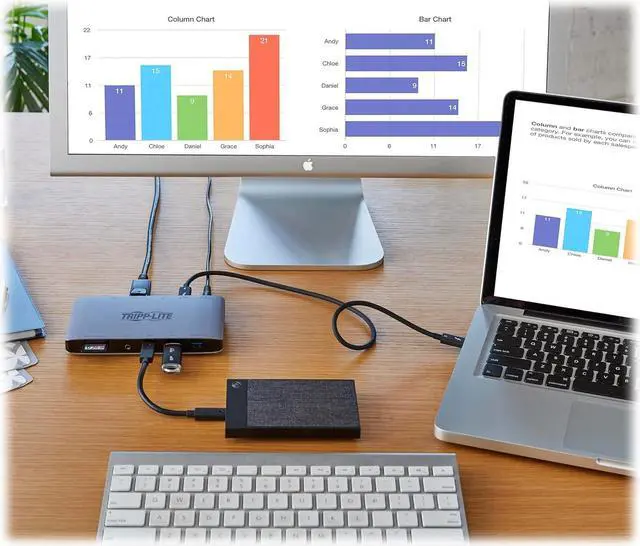 Alt view image 2 of 7 - Tripp Lite Thunderbolt 3 Docking Station, Dual DisplayPort Monitor Display, 4K @ 60Hz, 1 USB-C & 2 USB-A Port Hub, Gigabit Ethernet, NA UK AUS & EU Power Adapters, 3-Year Warranty (MTB3-DOCK-03INT)