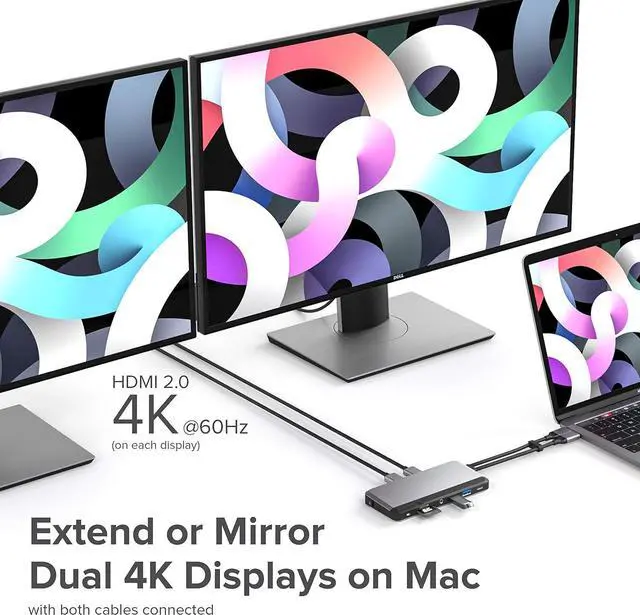 Alt view image 3 of 7 - ALOGIC USB-C 10-in-1 Super Dock, Dual Display- 4K@60HZ, 2 HDMI, USB C (100W PD & Data 5G), 3.5MM Jack, ETHERNET Port, Micro/SD Card, 100W PD for MacBook PRO/AIR, XPS and More