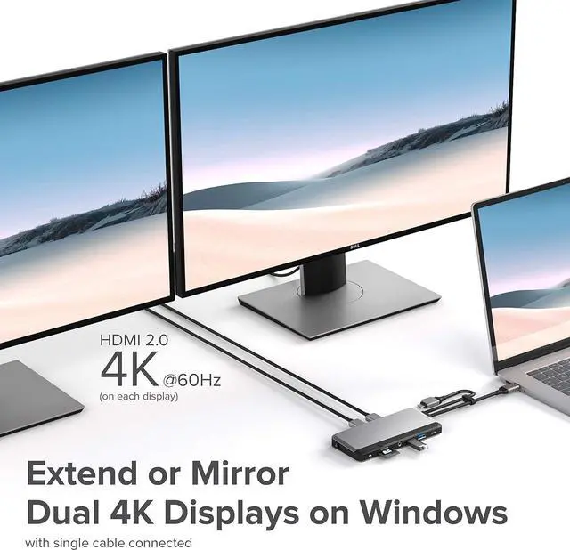 Alt view image 4 of 7 - ALOGIC USB-C 10-in-1 Super Dock, Dual Display- 4K@60HZ, 2 HDMI, USB C (100W PD & Data 5G), 3.5MM Jack, ETHERNET Port, Micro/SD Card, 100W PD for MacBook PRO/AIR, XPS and More