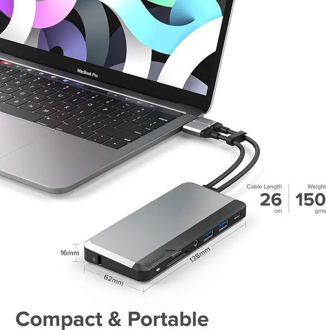 Alt view image 6 of 7 - ALOGIC USB-C 10-in-1 Super Dock, Dual Display- 4K@60HZ, 2 HDMI, USB C (100W PD & Data 5G), 3.5MM Jack, ETHERNET Port, Micro/SD Card, 100W PD for MacBook PRO/AIR, XPS and More
