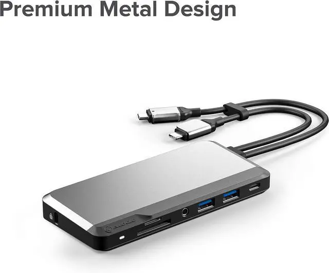 Alt view image 7 of 7 - ALOGIC USB-C 10-in-1 Super Dock, Dual Display- 4K@60HZ, 2 HDMI, USB C (100W PD & Data 5G), 3.5MM Jack, ETHERNET Port, Micro/SD Card, 100W PD for MacBook PRO/AIR, XPS and More