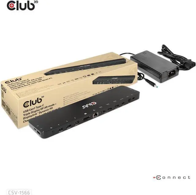 Alt view image 2 of 7 - Club3D USB-C 3.2 Gen2 Triple Display DP Alt Mode + Displaylink Dynamic PD Charging Dock with 120W Power Black