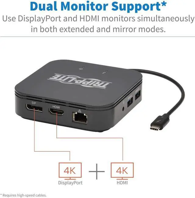 Alt view image 4 of 7 - Tripp Lite Thunderbolt 3 Dock Dual Display 8k DP 4k HDMI USB-A Hub Gbe (MTB3-DOCK-04)