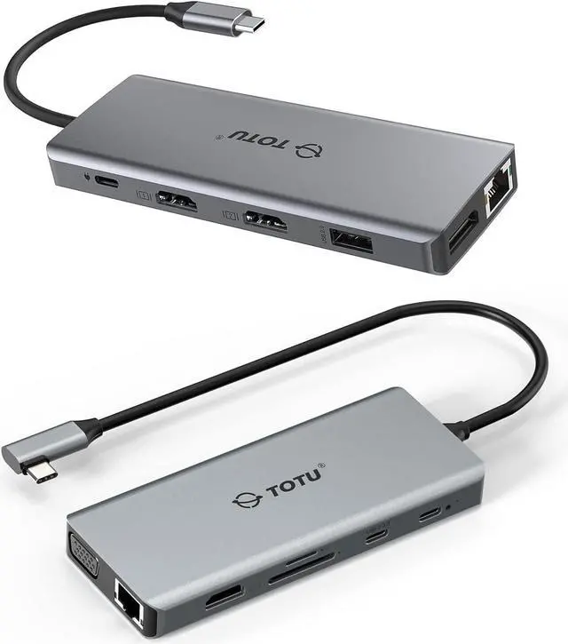 Main image of TOTU 12 in 1 Right Angle USB-C Docking Station & TOTU 13 in 1 Triple Display Docking Station (Dual 4K HDMI, DP)