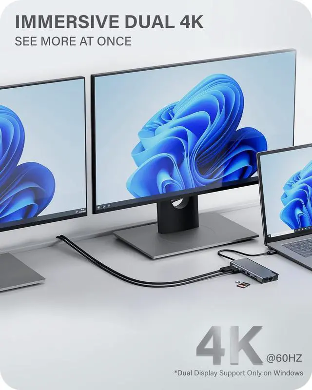 Alt view image 3 of 7 - ALOGIC USB-C 4K Dual Display Dock; 100W Power Delivery; 2X USB-A; USB-C; HDMI; Mini DisplayPort; Ethernet; SD & Micro-SD Card Reader; 8-in-1 Ultra Dock Plus Gen 2