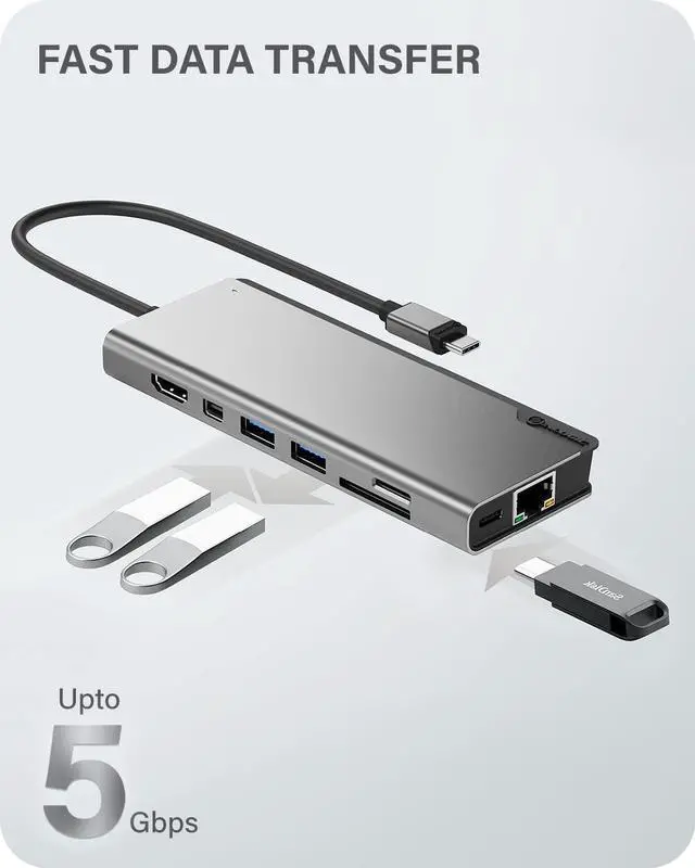 Alt view image 7 of 7 - ALOGIC USB-C 4K Dual Display Dock; 100W Power Delivery; 2X USB-A; USB-C; HDMI; Mini DisplayPort; Ethernet; SD & Micro-SD Card Reader; 8-in-1 Ultra Dock Plus Gen 2