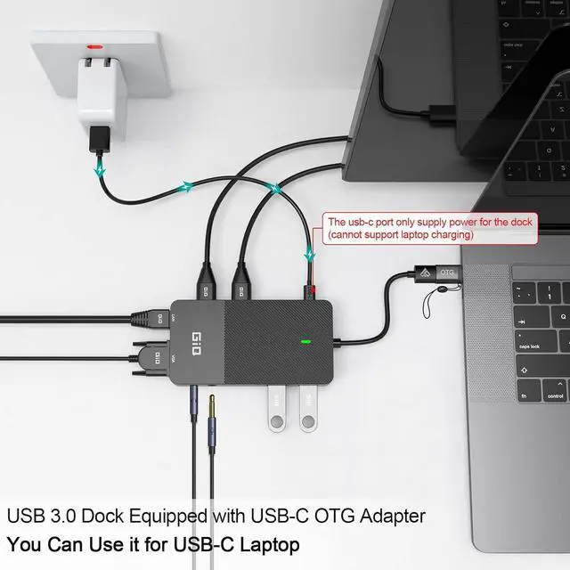 Alt view image 4 of 6 - GIQ USB C hub USB 3.0 to Dual HDMI VGA Adapter Triple Display Laptop Docking Station Dual Display Compatible for MacBook M1 USB Dock-Black