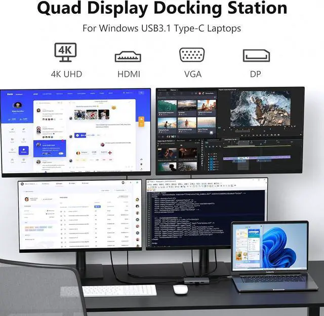Alt view image 5 of 7 - 14 in 1 & 8 in 1 USB C Docking Station Dual Monitor for Dell/HP/Lenovo/Surface Laptop, Triple Display USB C Hub Multiple Adapter