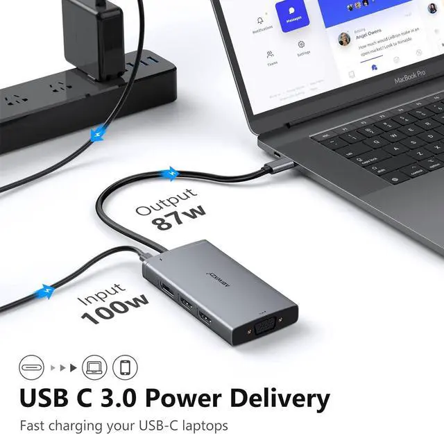 Alt view image 5 of 6 - USB C Hub Triple Monitor Adapters 8 in 1 USB C Docking Station with Dual HDMI Displayport VGA, USB C 100w PD,3USB2.0 Multiport Dongle for Dell,Lenovo,HP,MacBook,iPhone 15 Pro Max/15 Pro/15 Plus/15