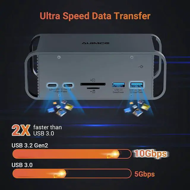 Alt view image 6 of 7 - USB C Docking Station Triple Monitor,15 in 1 USB C Dock Laptop Docking Station with Dual HDMI DP 4K@60Hz, 8 USB Ports Max 10Gbps,65W AC Power Adapter,TF/SD Card,Type C hub for MacBook Pro/Air Windows