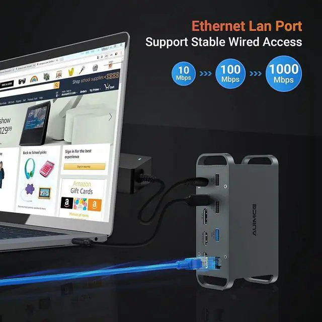 Alt view image 7 of 7 - USB C Docking Station Triple Monitor,15 in 1 USB C Dock Laptop Docking Station with Dual HDMI DP 4K@60Hz, 8 USB Ports Max 10Gbps,65W AC Power Adapter,TF/SD Card,Type C hub for MacBook Pro/Air Windows