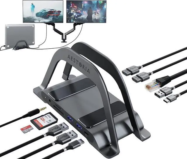 Main image of Aestoria Windows USB C Docking Station Dual Monitor - 10 Ports with 2X HDMI, 2X USB 3.0, 1x USB-C (100W PD), and Ethernet Ports. Universal Laptop Docking Station for Dell, Lenovo, HP, and MacBook