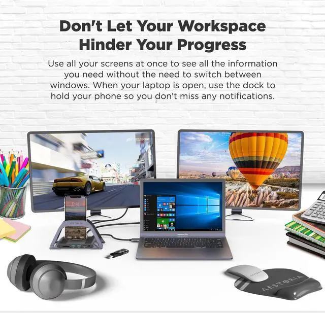 Alt view image 4 of 7 - Aestoria Windows USB C Docking Station Dual Monitor - 10 Ports with 2X HDMI, 2X USB 3.0, 1x USB-C (100W PD), and Ethernet Ports. Universal Laptop Docking Station for Dell, Lenovo, HP, and MacBook
