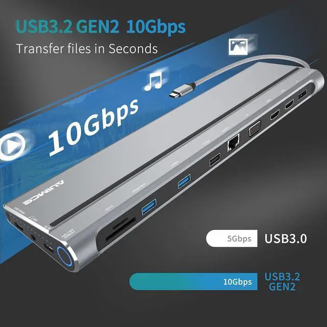 Alt view image 5 of 7 - USB C Docking Station Dual Monitor, 14 in 1 Laptop Docking Station Stand with Dual HDMI, DP, VGA, Gigabit Ethernet, PD 3.0, USB A Ports, SD/TF Slots, Audio, Power On/Off Button
