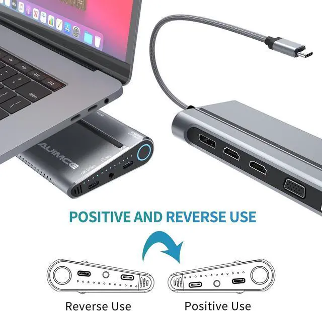 Alt view image 7 of 7 - USB C Docking Station Dual Monitor, 14 in 1 Laptop Docking Station Stand with Dual HDMI, DP, VGA, Gigabit Ethernet, PD 3.0, USB A Ports, SD/TF Slots, Audio, Power On/Off Button