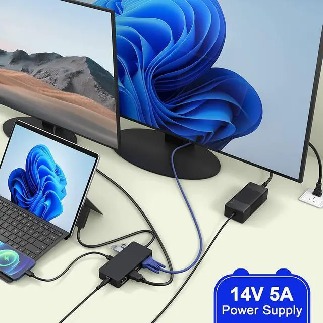 Alt view image 7 of 7 - Surface Dock, Surface Docking Station, 12-in-1 Triple Display (2 HDMI 4K+VGA) Microsoft Surface Dock for Surface Pro 9/8/X/7/6/5/4/3, Surface Book 3/2, Surface Book, Surface Laptop go/5/4/3/2/1