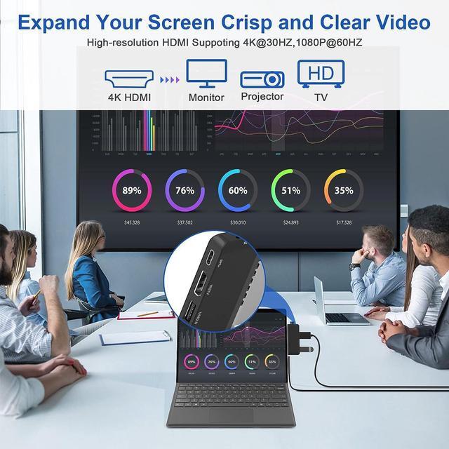 Alt view image 3 of 7 - Surface Pro 8 Hub Docking Station with USB-C Thunerbolt 4 (Display+Data+PD Charging), 4K HDMI, USB 3.0, USB 2.0, TF Card Slot, Triple Display (Surface Pro 8+HDMI+USB C) for Microsoft Surface Pro 8