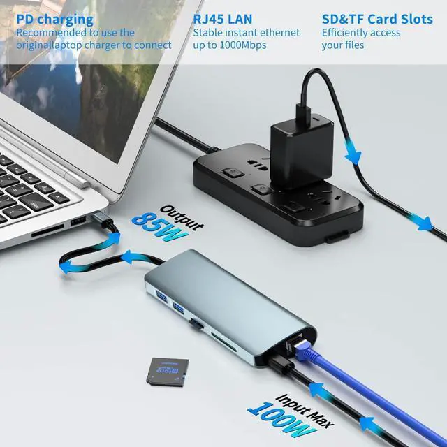 Alt view image 5 of 7 - USB C Docking Station Dual Monitor,10 in 1 Laptop Docking Station Triple Display USB Type C Hub Multiport Adatper With2 HDMI,VGA,100W PD,Ethernet,Audio,2 USB 3.0,SD/TF for laptop