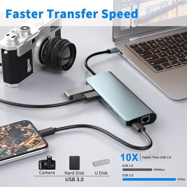 Alt view image 6 of 7 - USB C Docking Station Dual Monitor,10 in 1 Laptop Docking Station Triple Display USB Type C Hub Multiport Adatper With2 HDMI,VGA,100W PD,Ethernet,Audio,2 USB 3.0,SD/TF for laptop