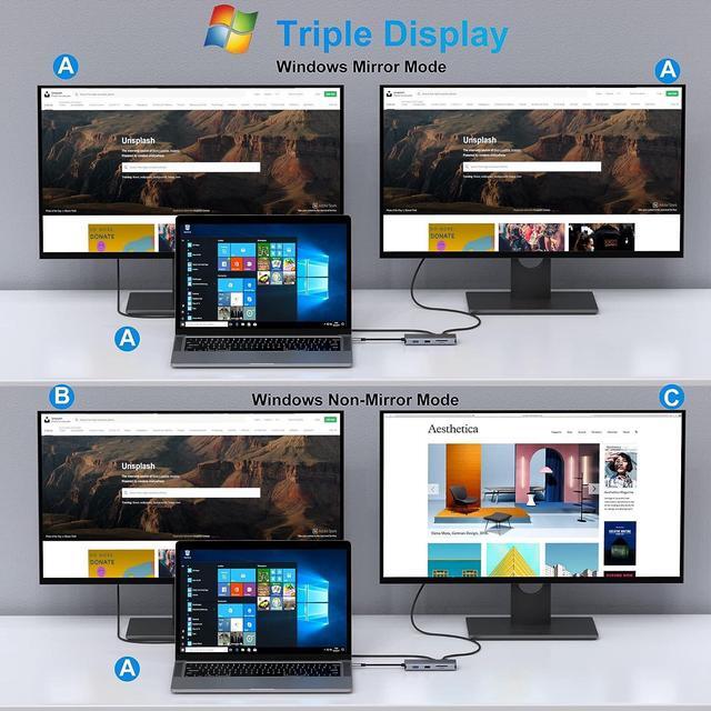 Alt view image 4 of 7 - USB C Docking Station Dual HDMI, 9 in 1 USB C Hub HDMI Adapter,Ethernet,2 USB 3.0,1 USB 2.0 and SD/TF Card Reader,100W PD,Laptop Docking Station Dual Monitor for MacBook/HP/Lenovo/Dell etc