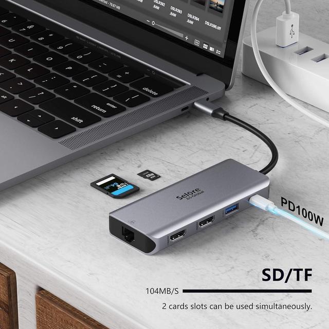 Alt view image 5 of 7 - USB C Docking Station Dual HDMI, 9 in 1 USB C Hub HDMI Adapter,Ethernet,2 USB 3.0,1 USB 2.0 and SD/TF Card Reader,100W PD,Laptop Docking Station Dual Monitor for MacBook/HP/Lenovo/Dell etc