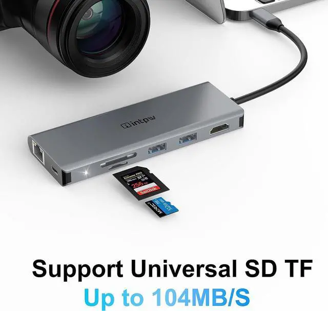 Alt view image 3 of 7 - Intpw USB C Hub, 4K USB C to HDMI Adapter, Gigabit Ethernet, MicroSD/SD Card Reader, 2 USB 3.0 Ports, Power Delivery for MacBook Pro, Nintendo Switch, XPS, Galaxy S9/S8, and More (Space Grey) 7-in-1