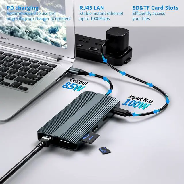 Alt view image 4 of 6 - USB C Docking Station Dual Monitor,12 in 1 Triple Display USB C Hub Multiport Adapter Heat Dissipation Shell with HDMI 4K+DP+VGA+Ethernet+3 USB-C +PD 100W+SD/TF+Audio for MacBook, Other Laptop