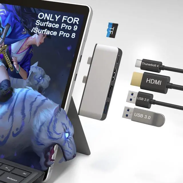 Main image of Surface Pro 8 Adapter, Surface Pro 8 Docking Station with 4K HDMI+USB-C Thunderbolt 4 (Display+Data+PD 100W)+USB 3.0/2.0+TF Card Slot, Triple Display USB C Hub for Surface Pro 8