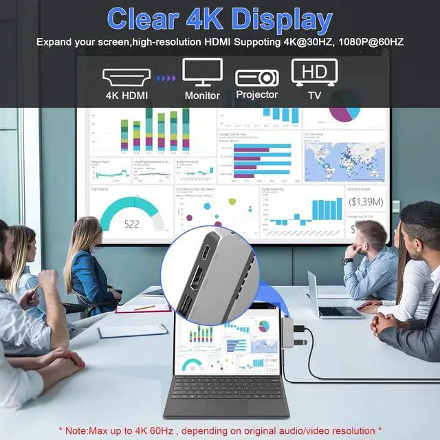 Alt view image 3 of 7 - Surface Pro 8 Adapter, Surface Pro 8 Docking Station with 4K HDMI+USB-C Thunderbolt 4 (Display+Data+PD 100W)+USB 3.0/2.0+TF Card Slot, Triple Display USB C Hub for Surface Pro 8