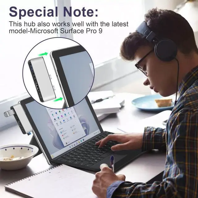 Alt view image 4 of 7 - Surface Pro 8 Adapter, Surface Pro 8 Docking Station with 4K HDMI+USB-C Thunderbolt 4 (Display+Data+PD 100W)+USB 3.0/2.0+TF Card Slot, Triple Display USB C Hub for Surface Pro 8