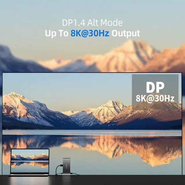 Alt view image 2 of 7 - Aitek USB C Docking Station: 13-in-1 Windows Universal Laptop Dock with Triple Display Dual 4K@60Hz HDMI One 8K DP Monitor RJ45 Ethernet Multi USB A/C 3.0 Ports PD 100W SD Card Reader DC Power Supply