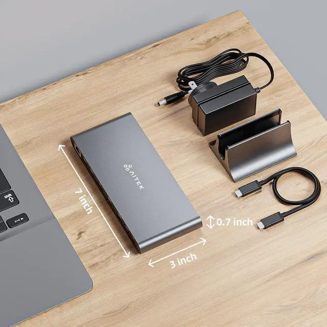 Alt view image 7 of 7 - Aitek USB C Docking Station: 13-in-1 Windows Universal Laptop Dock with Triple Display Dual 4K@60Hz HDMI One 8K DP Monitor RJ45 Ethernet Multi USB A/C 3.0 Ports PD 100W SD Card Reader DC Power Supply