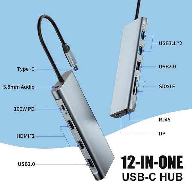 Alt view image 2 of 7 - USB C Docking Station 4 in 1 USB-C Dual Display Laptop Docking Station USB Type C Hub Multiport Adapter Dongle with 1 HDMI, 2 USB Ports, PD Compatible with Dell, Surface, HP, Lenovo and More Laptops