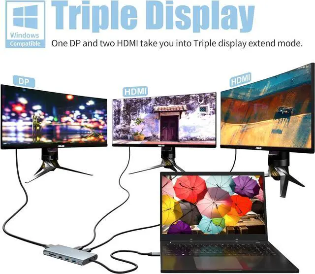 Alt view image 3 of 7 - USB C Docking Station 4 in 1 USB-C Dual Display Laptop Docking Station USB Type C Hub Multiport Adapter Dongle with 1 HDMI, 2 USB Ports, PD Compatible with Dell, Surface, HP, Lenovo and More Laptops