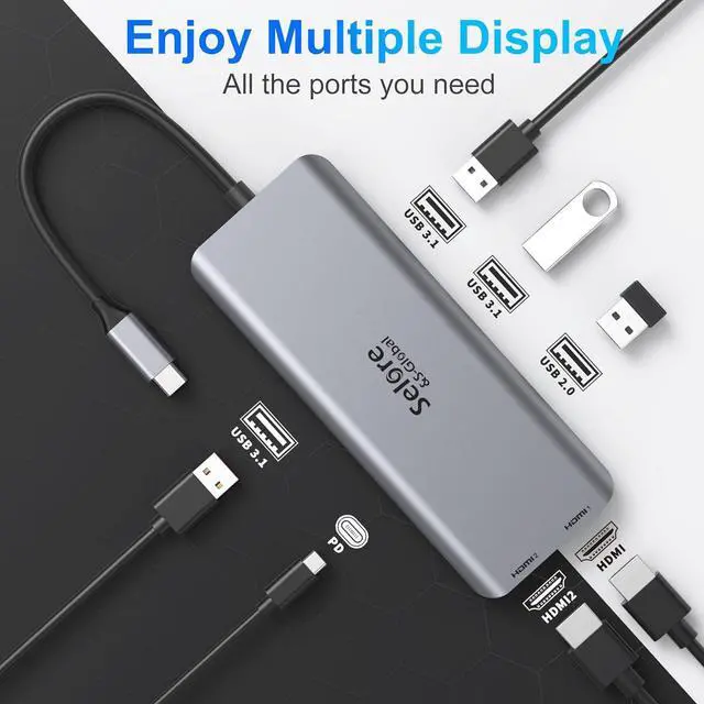 Alt view image 4 of 7 - Docking Station for MacBook Pro/MacBook Air M1 2020 2019 2018 13" 15" 16", USB C Docking Station Dual Monitor, USB C Hub with 3 * 10Gbps USB Port, 100W PD Charging