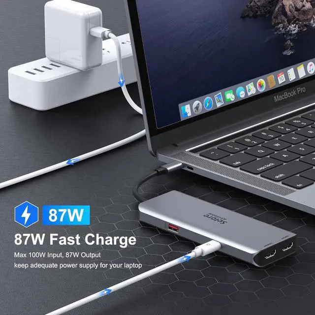 Alt view image 6 of 7 - Docking Station for MacBook Pro/MacBook Air M1 2020 2019 2018 13" 15" 16", USB C Docking Station Dual Monitor, USB C Hub with 3 * 10Gbps USB Port, 100W PD Charging