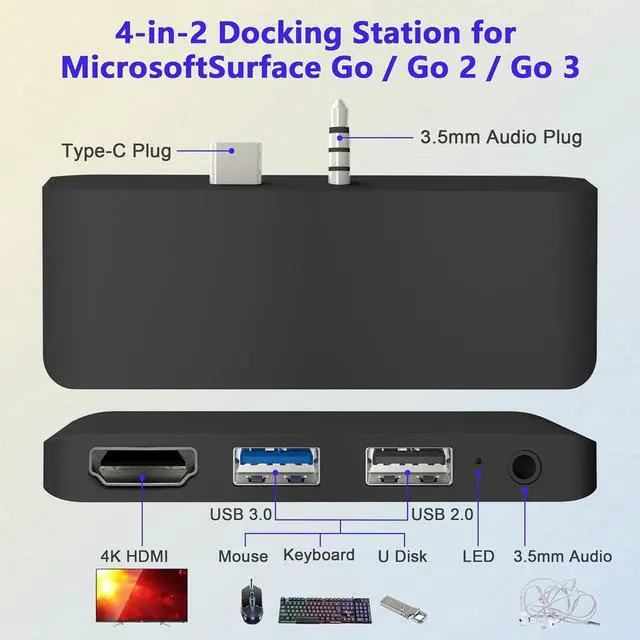 Alt view image 2 of 6 - Surface Go 3 Docking Station, 4 in 1 Microsoft Surface Go 3 Accessories with 4K HDMI + USB 3.0 Port Hub + 3.5mm Audio Adapter, USB Adapter for Surface Go 3/Go 2/Go