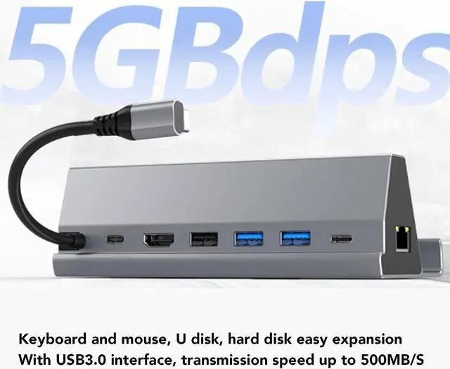 Alt view image 5 of 7 - 7 in 1 Type C Docking Station, Multi Port Expansion Dock with PD, 2USB3.0, USB2.0, USB C, RJ45 for Fast Charging, High Speed Data Transfer and 4K HD Display