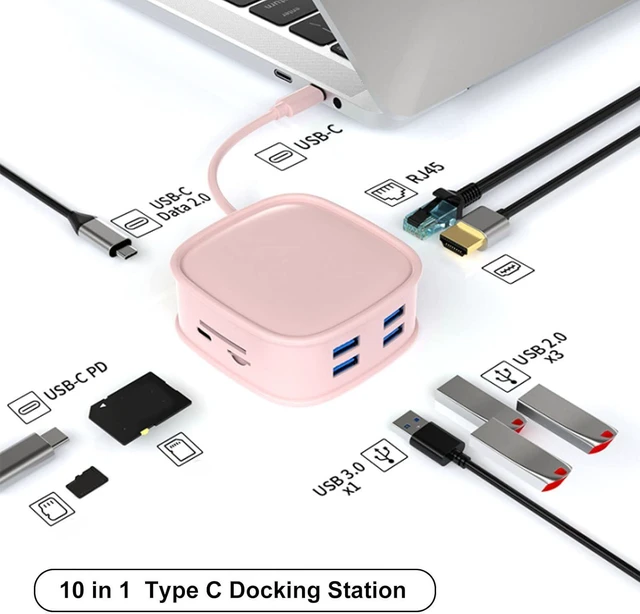 Alt view image 2 of 7 - FLEXMAN 10 in 1 USB C Docking Station, PD Fast Charging, 4K HD, RJ45 Port, High Speed USB C Splitter, Support Computers, Desktop, Laptop with Type C Ports (Redness)