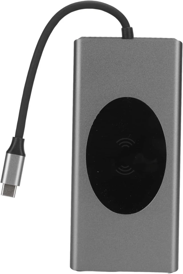 Alt view image 2 of 7 - USB C Docking Station, Premium 15 in 1 Multiport Hub with 4K 30Hz Wireless Charging for Laptop Office Aluminum Alloy Gray